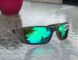 Costa Del Mar Blackfin Matte Gray Frame Green Mirror 580G Glass Polarized Lens