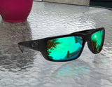 Costa Del Mar Fantail Matte Black Frame Blue Mirror 580 Glass Polarized Lens - Blackout / Green Mirror