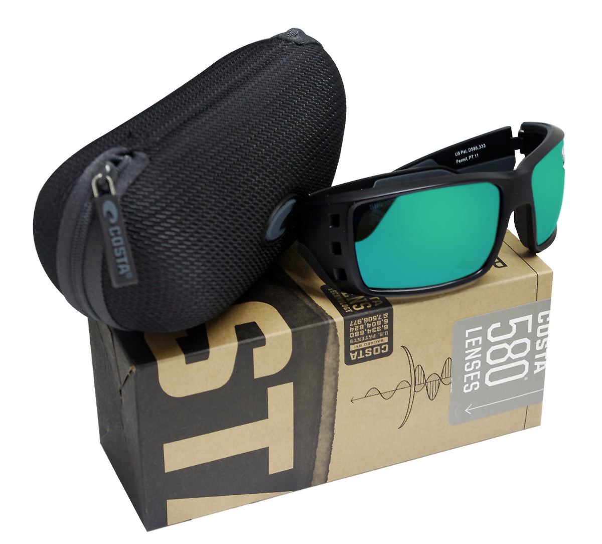 Costa Del Mar Permit Matte Black Frame Green Mirror 580 Glass