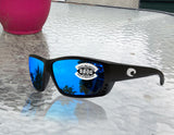 Costa Del Mar Tuna Alley Matte Black Frame Blue Mirror 580 Glass Polarized Lens