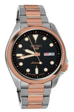 Seiko 5 Sports Automatic Black Day Date Dial Rose gold Silver Bracelet SRPE58