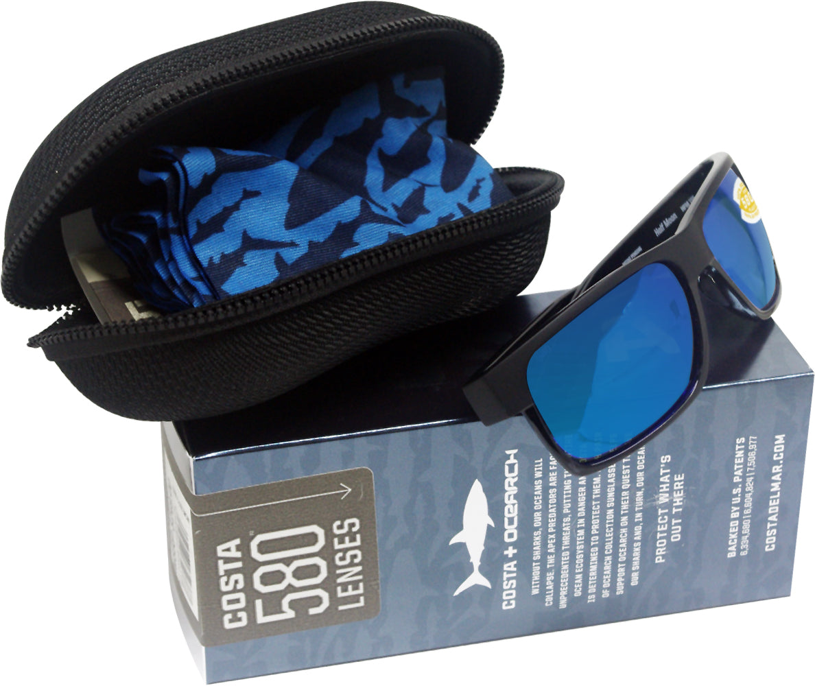 Costa Del Mar Half Moon Sunglasses - Shiny Black/Blue Mirror 580G