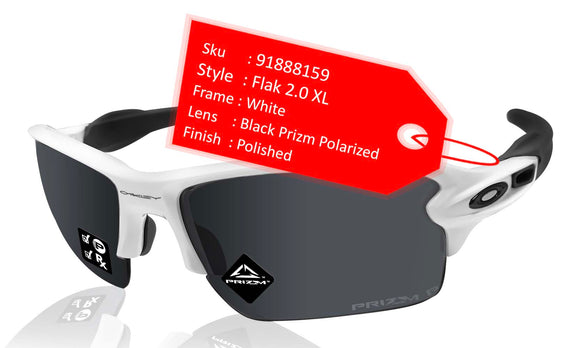 Oakley Flak 2.0 XL sunglasses White Frame Black Prizm Polarized lens OO9188-8159
