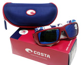 Costa Del Mar Fantail Red Frame Blue Mirror 580G Glass Polarized Lens