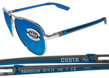 Costa Del Mar Peli Shiny Silver Frame Blue Mirror 580 Glass Polarized Lens
