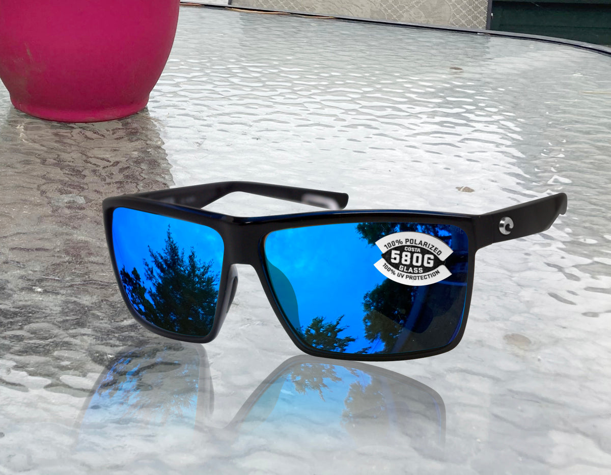 Costa Del Mar Rincon Shiny Black Frame Blue Mirror 580G Glass