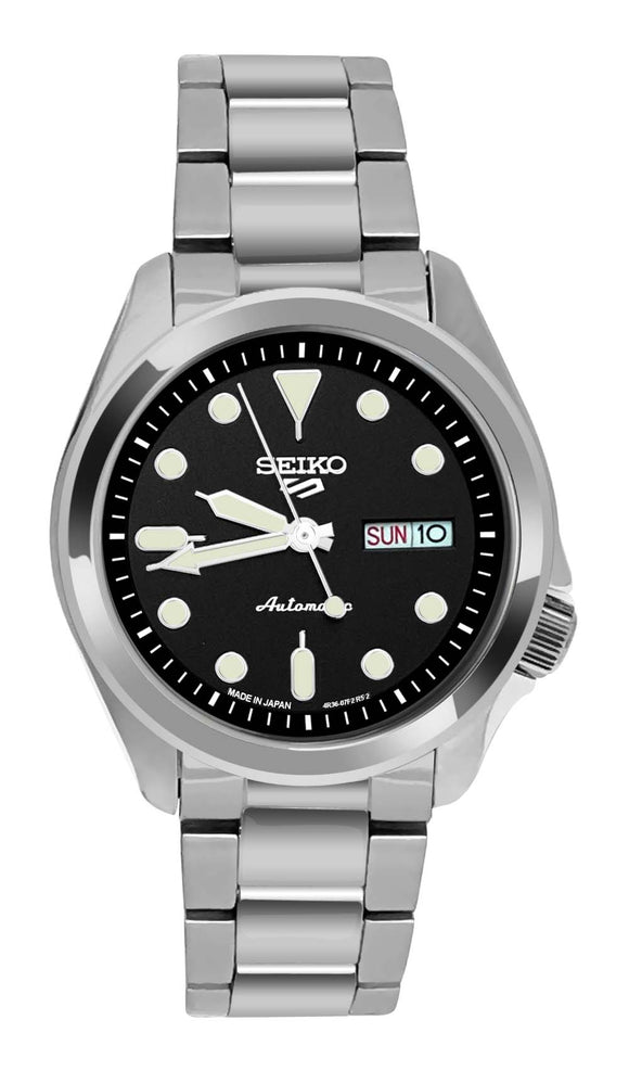 Seiko 5 Sports Automatic watch SRPE55  black day date dial Stainless Steel Bracelet NEW
