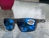 Costa Del Mar Bloke Gray Black Frame Blue Mirror 580G Glass Polarized Lens