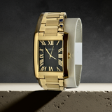GUESS Mens watch GW0896G2 slim Gold Tone Analog black dial NEW