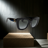 Gucci GG0327S-001 cat eye women sunglasses Shiny Black Grey lens