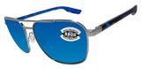 Costa Del Mar Wader Brushed Silver Frame Blue Mirror 580 Glass Polarized Lens
