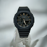 Casio G-Shock GMAS2100-1A black with gold accent thin watch NEW