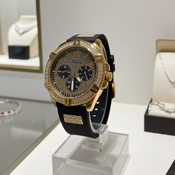 Guess Mens watch W1132G1 Frontier Crystal Black Silicon Strap