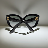 Gucci GG0327S-001 cat eye women sunglasses Shiny Black Grey lens