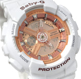 Casio BA110-7A1 Baby-G Rose Gold White Resin Band Women Watch NEW BA110-7A1CR