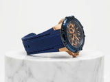Guess Contender Men's Watch 46mm Blue Dial Gold Tone Silicone Strap GW0640G3