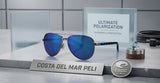 Costa Del Mar Peli Brushed Gunmetal Frame Blue Mirror 580 Glass Polarized Lens