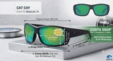 Costa Del Mar Cat Cay Blackout Frame Green Mirror 580P Plastic Polarized Lens