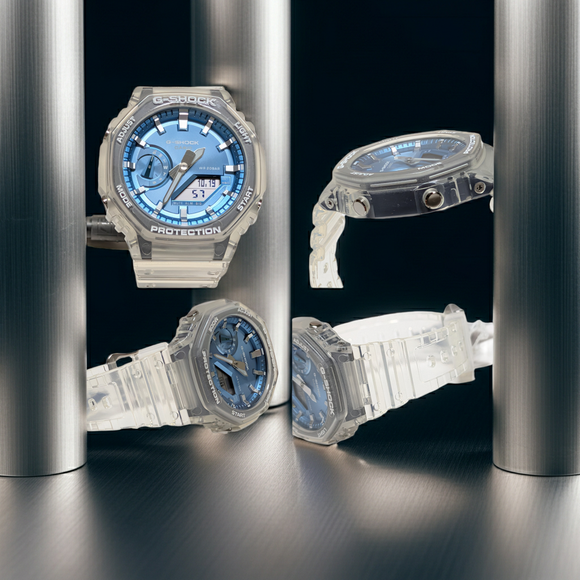 Casio GA2100BM-7A2 Blue dial clear band Analog Digital G shock watch