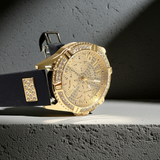 GUESS Womens watch W1160L1 Black Gold Tone Multi-function CRYSTALS