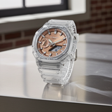 Casio GA2100BM-7A5 rose gold dial clear band Analog Digital G shock watch