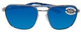 Costa Del Mar Wader Brushed Silver Frame Blue Mirror 580 Glass Polarized Lens