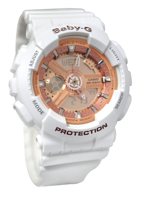 Casio BA110-7A1 Baby-G Rose Gold White Resin Band Women Watch NEW BA110-7A1CR