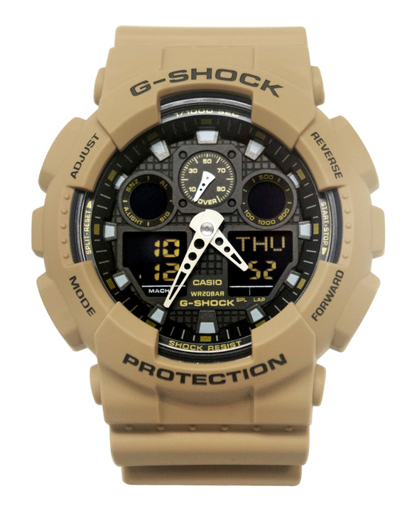 Casio GA100L-8A G-Shock Black Analog Digital Beige Resin Band Watch