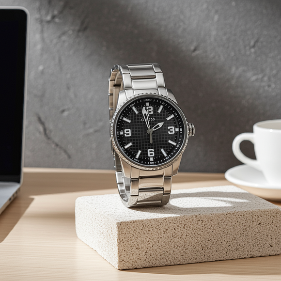 Guess Mens watch GW0889G1 black dial Varsity steel