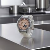 Casio GA2100BM-7A5 rose gold dial clear band Analog Digital G shock watch