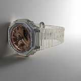 Casio GA2100BM-7A5 rose gold dial clear band Analog Digital G shock watch