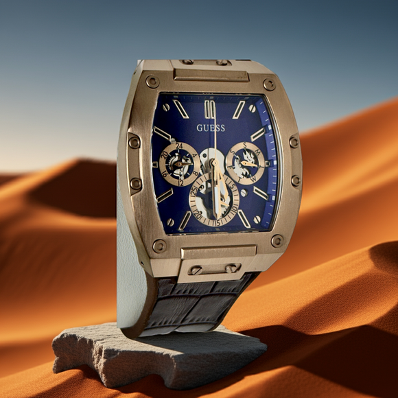 Guess Men's Watch Phoenix Quartz Blue Dial GW0202G2 brown band