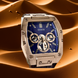 Guess Men's Watch Phoenix Quartz Blue Dial GW0202G2 brown band