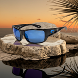 Costa Del Mar Schoolie Sunglasses Matte Tiger Shark frame Blue Mirror 580P plastic lens NEW