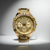 GUESS Mens Watch W0799G2 Gold Tone Multi-function crystals NEW