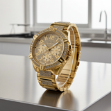 GUESS Mens Watch W0799G2 Gold Tone Multi-function crystals NEW