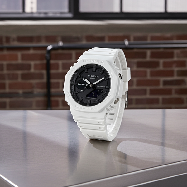 CASIO G-Shock GA2100-7A white band black dial Analog Digital watch
