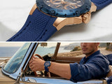 Guess Contender Men's Watch 46mm Blue Dial Gold Tone Silicone Strap GW0640G3