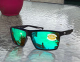 Costa Del Mar Rincon Shiny Black Frame Green Mirror 580 Plastic Polarized Lens