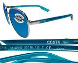 Costa Del Mar Egret Brushed Silver Frame Blue Mirror 580 Glass Polarized Lens