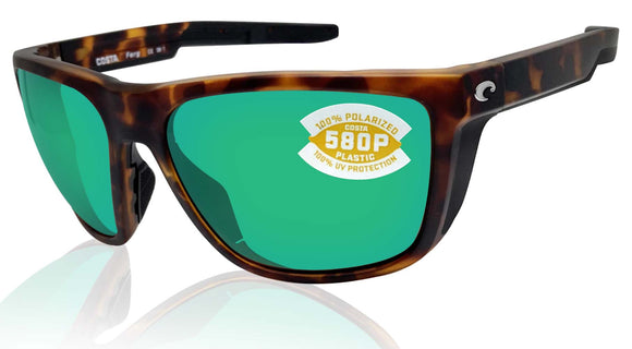 Costa Del Mar Ferg Tortoise Green Mirror 580 Plastic Lens Sunglasses