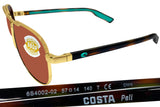 Costa Del Mar Peli Brushed Gold Frame Copper 580 Plastic Polarized Lens