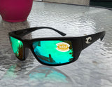 Costa Del Mar Fantail Black Frame Green Mirror 580P Plastic Polarized Lens