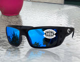 Costa Del Mar Permit Matte Black Frame Blue Mirror 580 Glass Polarized Lens