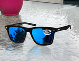 Costa Del Mar Aransas Matte Black Frame Blue Mirror 580G Glass Polarized Lens