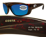 Costa Del Mar Fisch Tortoise Frame Blue Mirror 580 Glass Polarized Lens