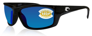Costa Del Mar Jose Shiny Black Frame Blue Mirror 580P Plastic Polarized Lens