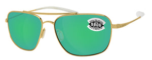 Costa Del Mar Canaveral Shiny Gold Frame Green Mirror 580G Glass Polarized Lens