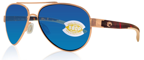 Costa Del Mar Loreto Rose Gold Tortoise Blue Mirror 580P Plastic Polarized Lens