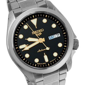 Seiko 5 Sports Automatic Black Day Date Dial Stainless Steel Bracelet SRPE57